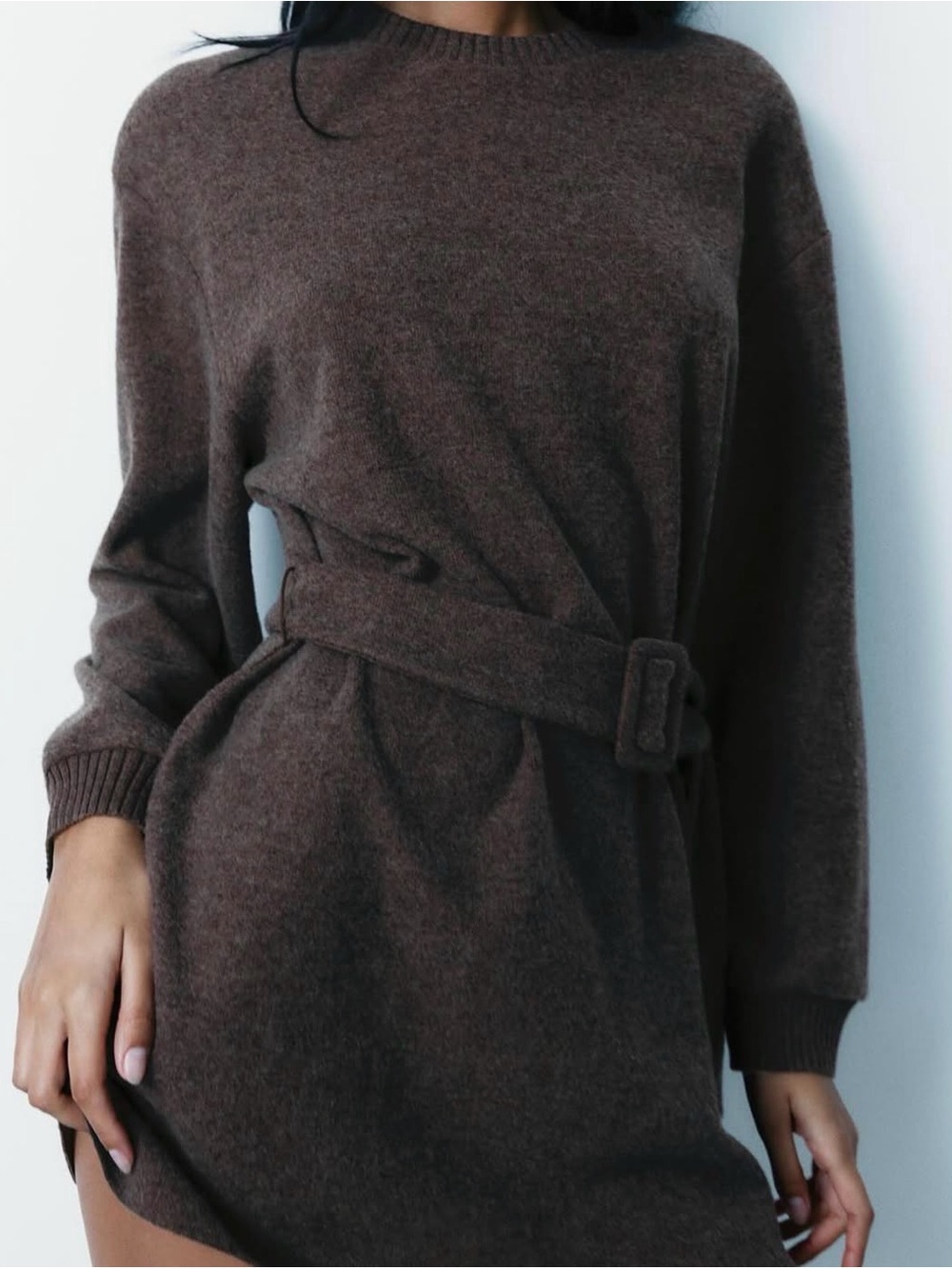 ZARA belted sweater dress size S brown